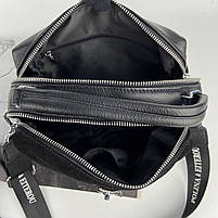 Жіноча шкіряна сумка на два відділення з двома ремінцями Polina & Eiterou чорна, фото 10
