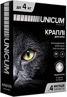 Капли Unicum Premium от блох и клещей на холку для котов массой 0-4 кг (1шт.)