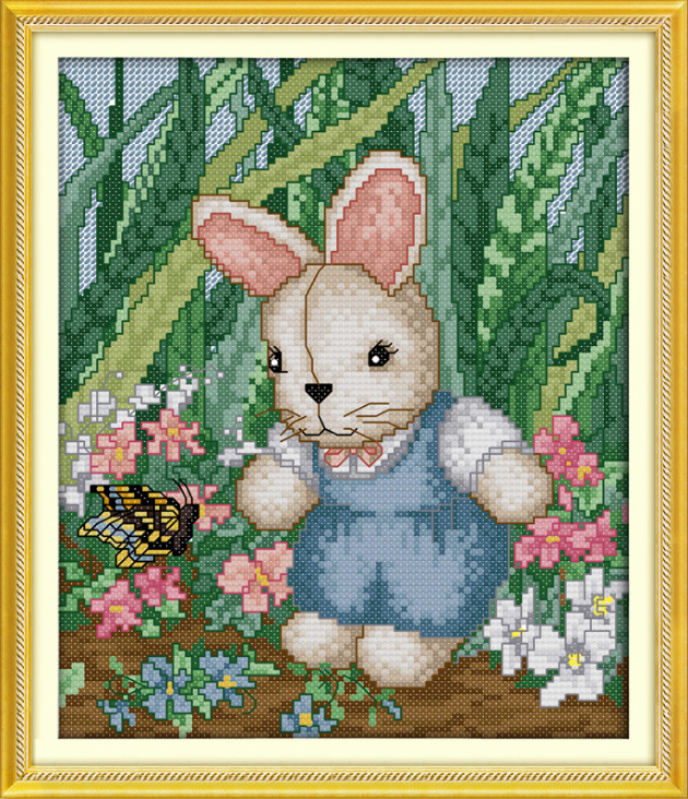 Набір для вишивання за нанесеною на канву схемою "Lovely rabbit 1 boy". AIDA 14CT printed 21*27 см