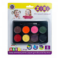 Фарби для обличчя з тальком ZiBi Baby Line на водній основі 8 кольорів (ZB.6567)