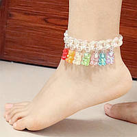 Браслет з мармеладними ведмедиками на ногу чорно-білий - довжина 18см + 4см, регулюється, смола, цинковий сплав