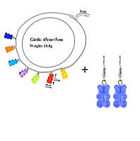 Бижутерия с мишками (набор) - в набор входит сережки синие и ожерелье, материал смола