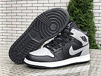 Мужские кроссовки Nike Jordan кожаные высокие черно-белые р. 41-46