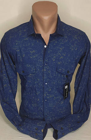 Чоловіча сорочка синя приталені з довгим рукавом Paul Smith vd-0303, стильна чоловіча сорочка Туреччина бавовна, фото 1