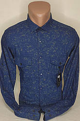 Чоловіча сорочка синя приталені з довгим рукавом Paul Smith vd-0303, стильна чоловіча сорочка Туреччина бавовна L