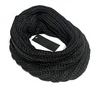 Женский шарф-снуд вязанный черный резинка