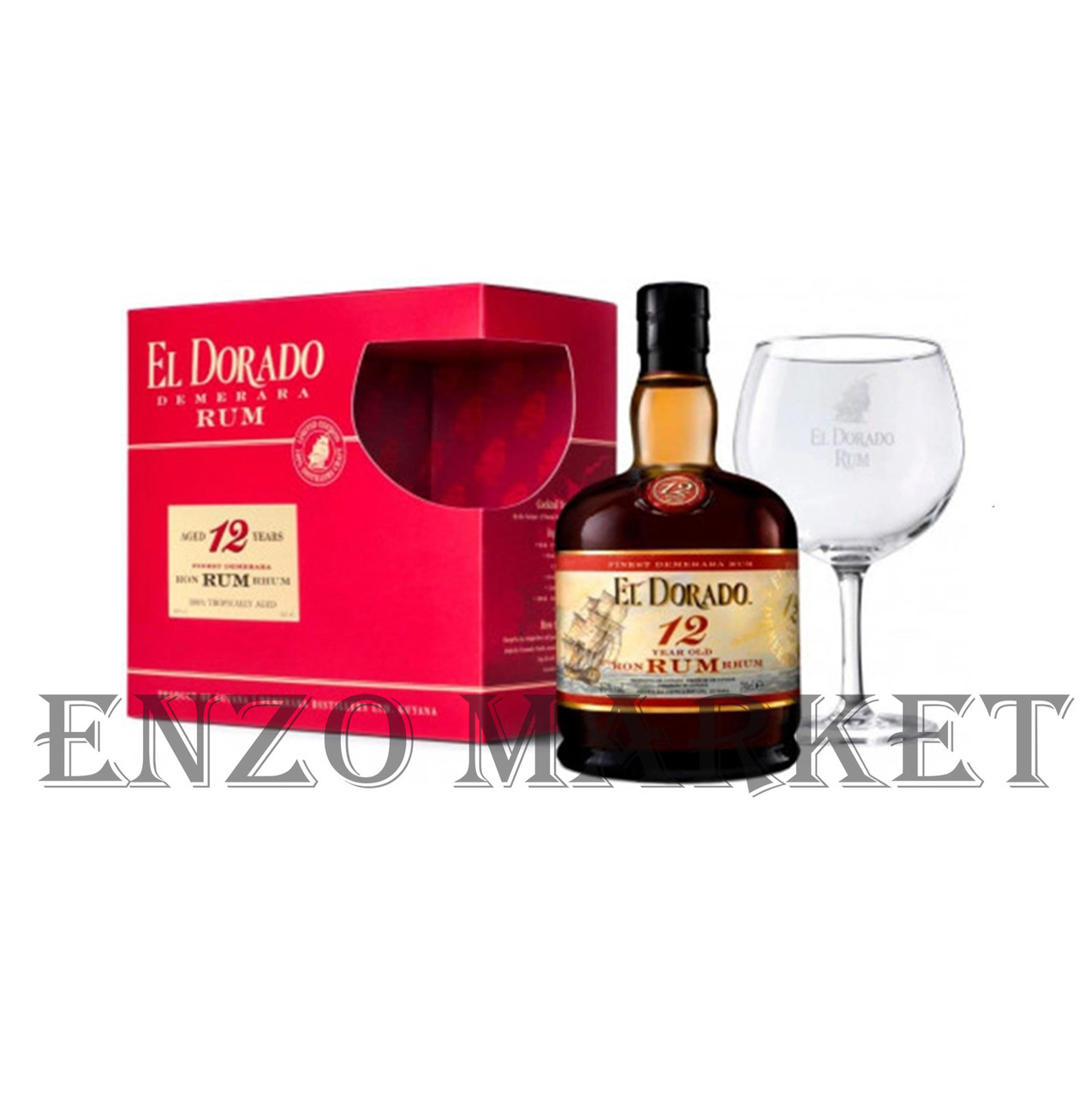 Ром El Dorado 12 y.o. with Glass (Эль Дорадо 12 лет с бокалом) 40%, 0,7 литра