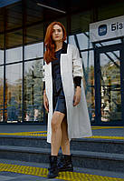 Пальто плащ-тренч з екошкіри жіночий довгий світлий білий оверсайз