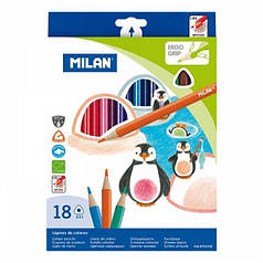 Набір кольорових олівців ТМ "MILAN" 0722318R 18шт.,трикутні D2,9mm