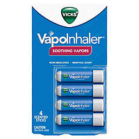 Портативний назальний інгалятор Vicks VapoInhaler, для легкого подиху, запах ментолу, 4 шт.