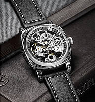 Мужские наручные часы механические круглые кожаный ремешок гарантия 12 месяцев WishDoIt Baron, фото 3