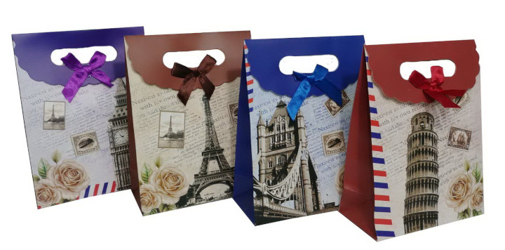 Пакет подарунковий картонний на ліпучках Міста 16х21х7,5см арт.1375, фото 1