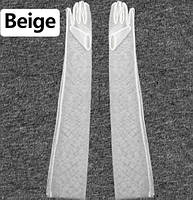 Перчатки длинные тюлевые 70 см сеточка Белый