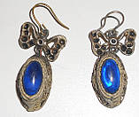 Сережки з блакитним каменем під срібло ХХ століття, фото 3