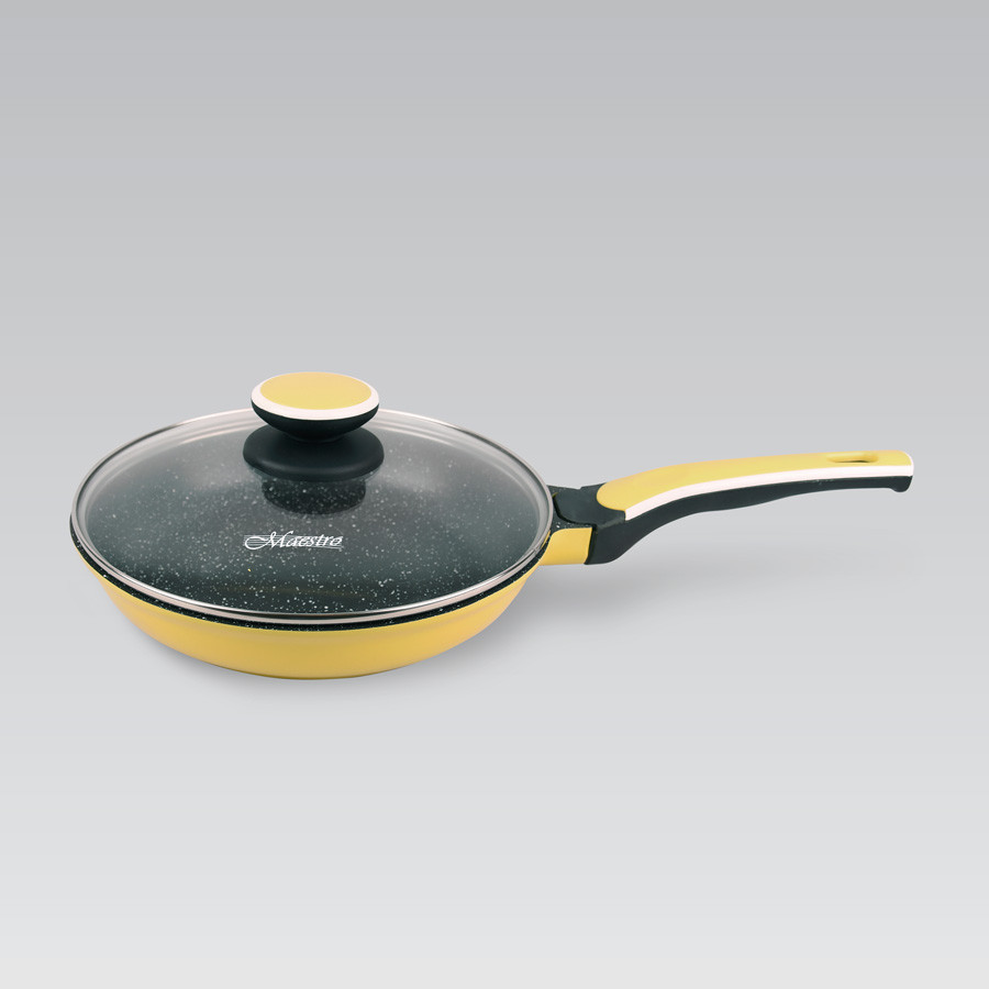 Сковорода антипригарна з кришкою Maestro 22 см MR-1220-22 алюмінієва для всіх плит жовта, фото 1