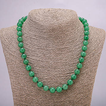 Намисто з натурального каменю Нефрит, гладка кулька d-10мм L-45см +-