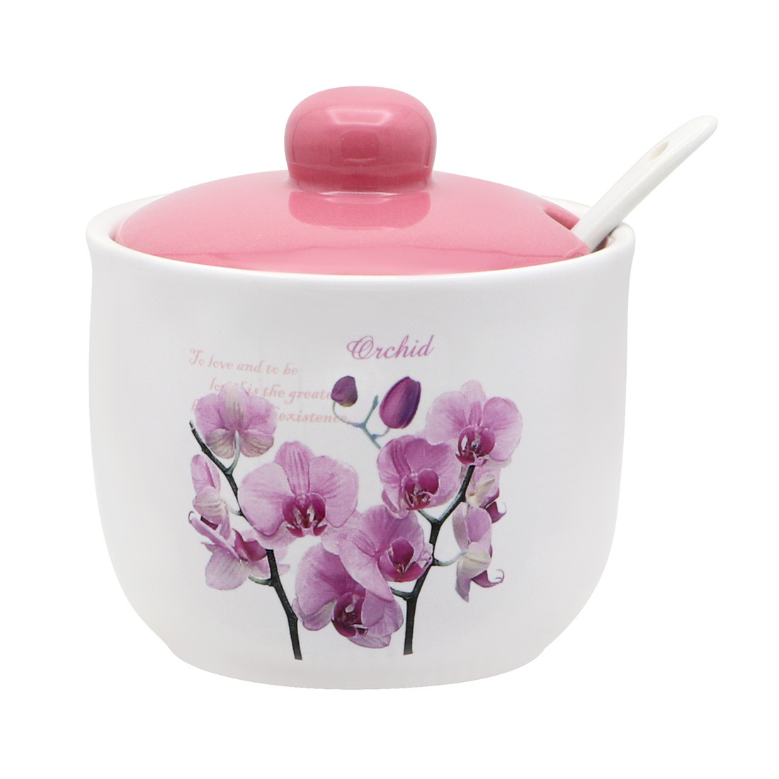 Цукорниця керамічна з ложкою 350 мл "Орхідея рожева" ZFC 045 OP, фото 1