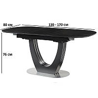 Прямоугольный раздвижной стол керамика Vetro Mebel TML-866 130-170х80см черный мрамор на двух ножках модерн