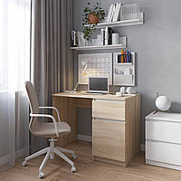 Компьютерный стол, письменный стол с тумбой cправа з фасадами без ручек R-18 Дуб Сонома-Белые планки