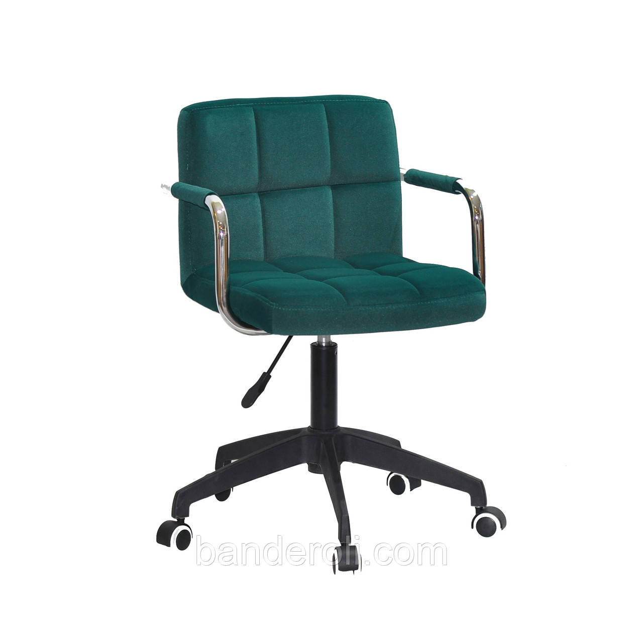 Крісло Arno-Arm Modern BK-Office зелений велюр на чорній хрестовині з колесами, фото 1