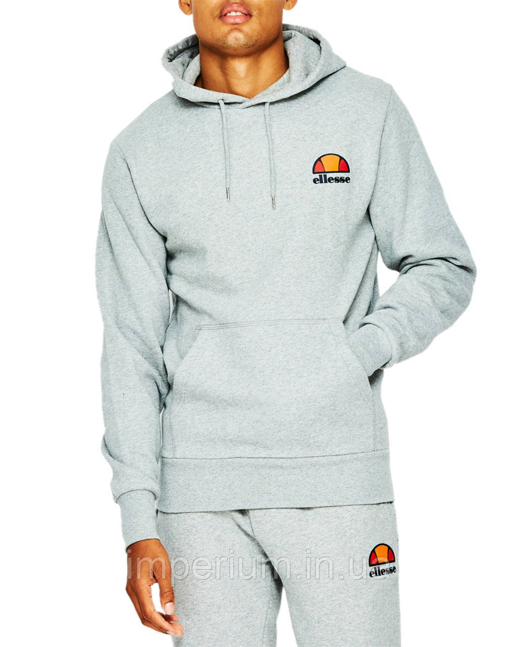 Спортивний сірий чоловічий костюм з капюшоном ellesse