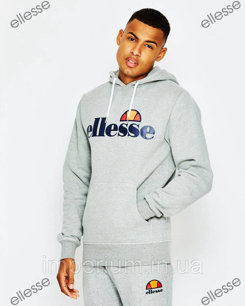 Трикотажний сірий костюм з капюшоном | лого ellesse