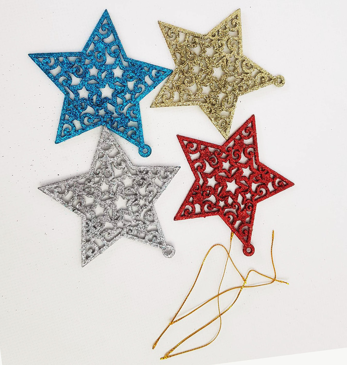 Набір ялинкових іграшок 4 штуки "зірочки 10 см "Merry Christmas", фото 1