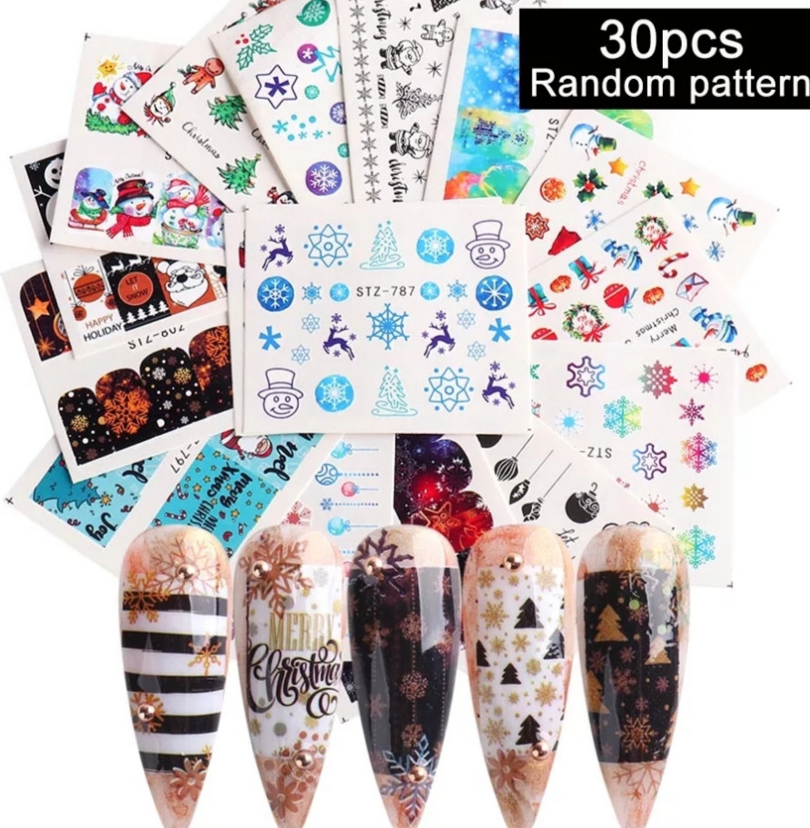 Новорічні слайдери для нігтів набір - в наборі 30 штук, фото 1