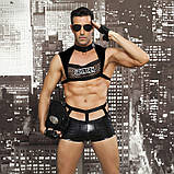 Чоловічий еротичний костюм поліцейського "Капітан Суворий" One Size Black: кашкет, труси, топ, рукав kitty.in.ua, фото 3
