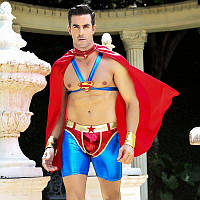 Чоловічий еротичний костюм супермена "Готовий на все Стів" S/M: плащ, портупея, шорти, манжети  Кітті