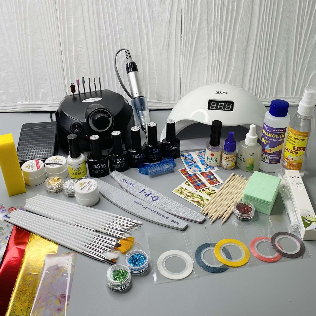 Стартовий набір для манікюру Tessa "Профі" з лампою Sun 5 і фрезером Nail master 35000 обертів в хв
