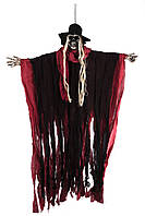 Декор на Хэллоуин Ведьма в шляпе в красном со светом и звуком, 130 см