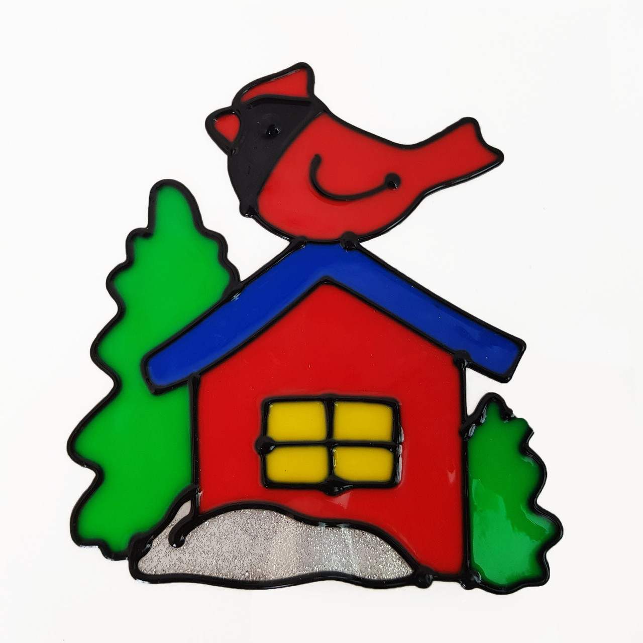 Новорічна силіконова наклейка «Снігур на будиночку» Merry Christmas, 13×10 см, фото 1