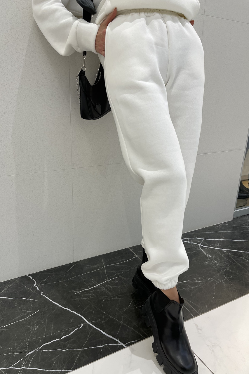 Теплі зимові жіночі брюки на гумці футер на флісі Гербі білі 42 44 46 48 розміри