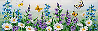 Набор для вышивки бисером " Полевые цветы " ромашка бабочка луг васильки луг частичная выкладка, 49.5х16 см