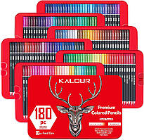 Професійні кольорові олівці з грифелем на масляній основі KALOUR 180 кольорів в металевій коробці
