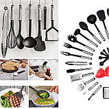 Набір кухонного приладдя на 42 предмети, аксесуари силіконові, пластикові, металеві — Чорний, фото 4