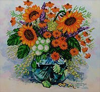 Набір для вишивки бісером "Я люблю тебе, літо" букет, квіти, вінтажний, ромашка, часткова викладка, 30х27 см