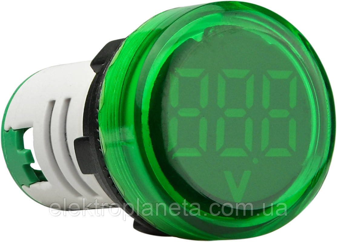 Круглий цифровий вимірювач напруги ED16-22VD 30-500 В АС (зелений)