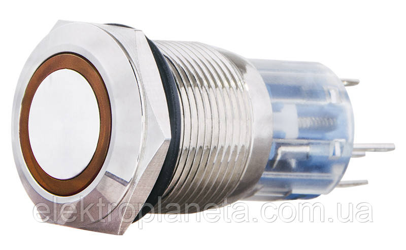 TYJ 19-271 Кнопка управления металлическая плоская с подсветкой, 1NO+1NC, желтая 24V. A0140010137 - фото 1 - id-p1491893951