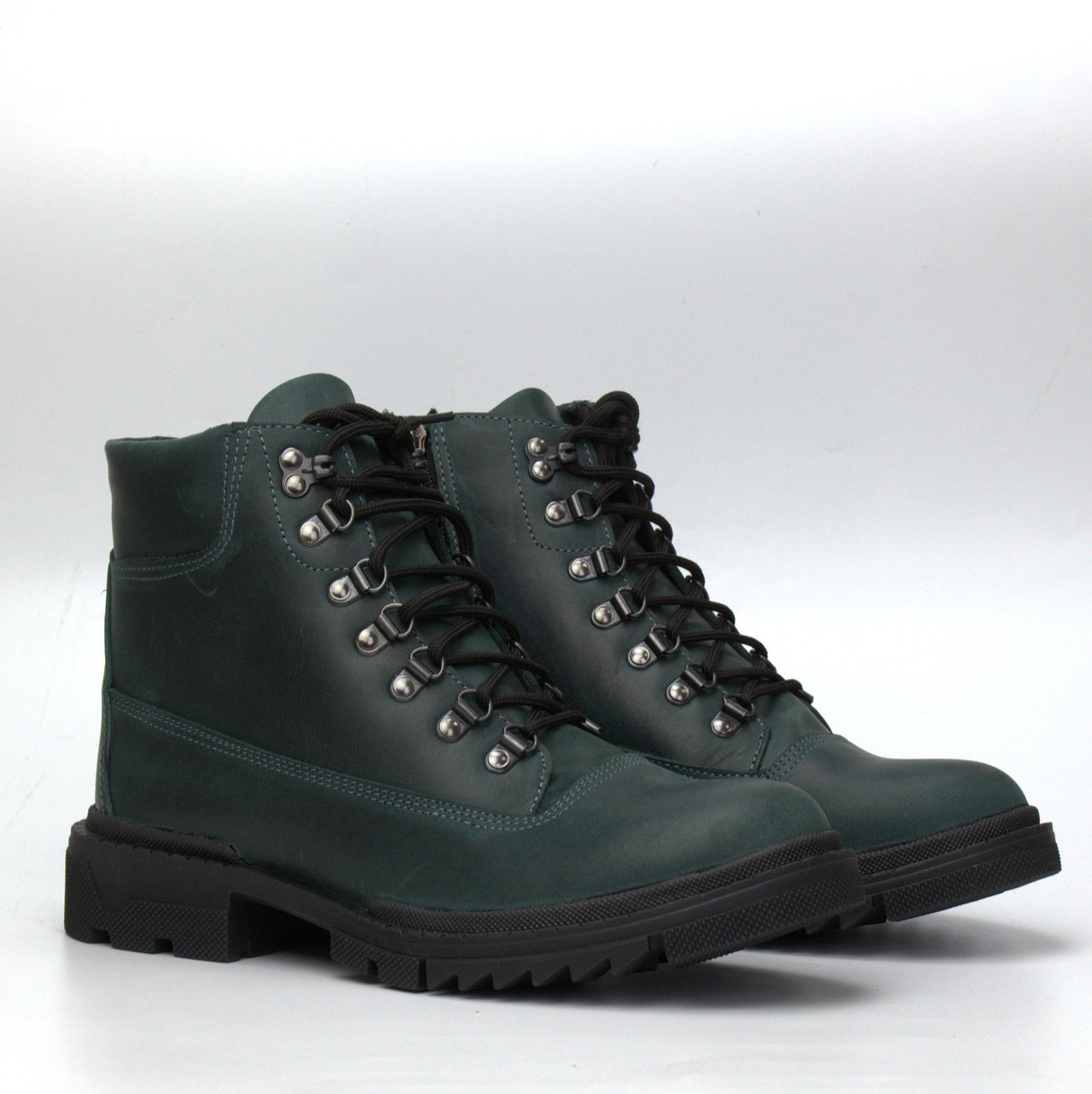 Жіноче взуття великих розмірів зелені зимові черевики шкіряні з хутром COSMO Shoes TimeToShow Green Crazy