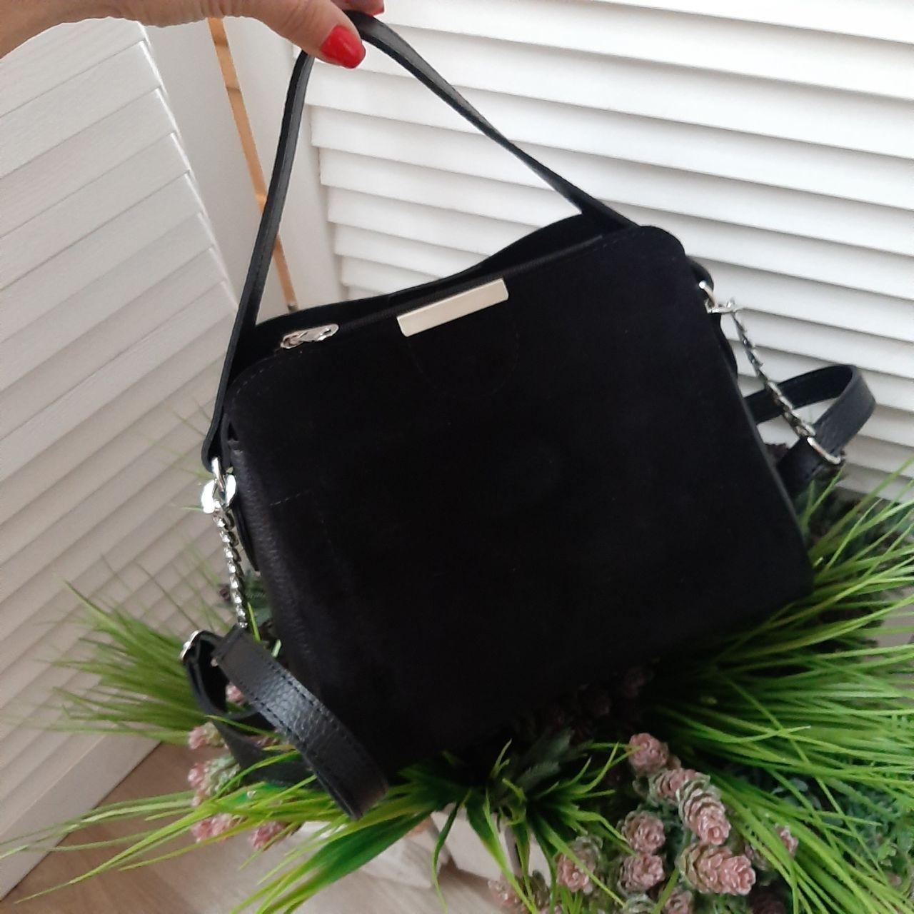 Невелика чорна замшева жіноча сумочка через плече сумка натуральна замша+кожзам