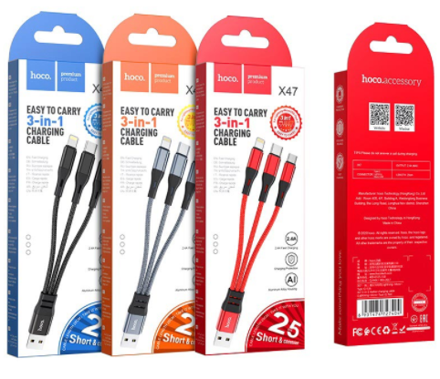 Універсальний кабель HOCO X47 3in1 на Micro-usb, Lightning, Type-C (0.25m) (3 кольори), фото 1