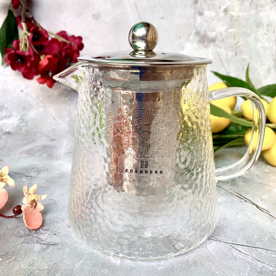 Чайник для заварювання чаю 900 мл Edenberg EB-19063 Чайник заварник скляний із неіржавким ситом, фото 1
