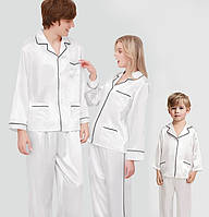 Пижамы одинаковые для всей семьи фемели лук парные шелковые белые размеры (42-54 XS-XXL)