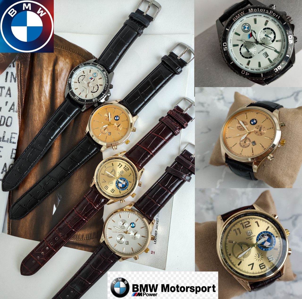 Чоловічий наручний годинник BMW з хронометром, тахіметром, календарем, стрілки, що світяться.