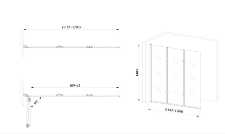 Скляна шторка для ванни AVKO Glass 542-7 120х140 Clear, фото 3