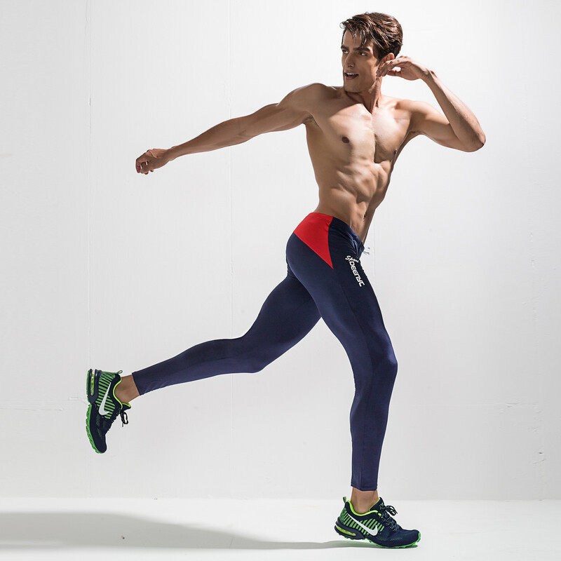 Чоловічі легінси Deenyt сині з червоною вставкою, фото 1