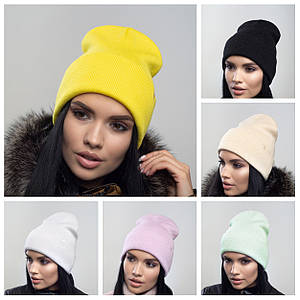 Жіноча шапка з кашеміром і вовною з відворотом осінь зима стильна модель універсальний розмір