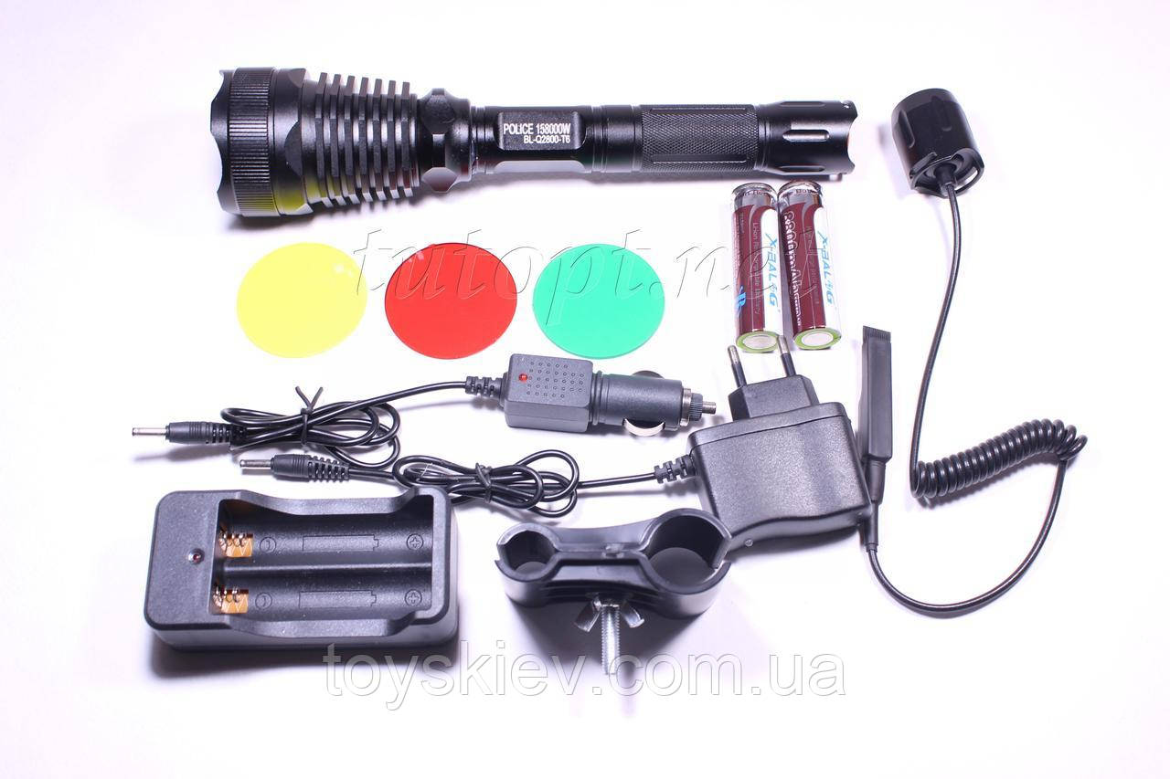 Ліхтар X-Balog BL-Q2800/X Li-ion18650/1 х Cree XM-L T6/ Кріплення під рушницю/3 дод.світлофі, фото 1